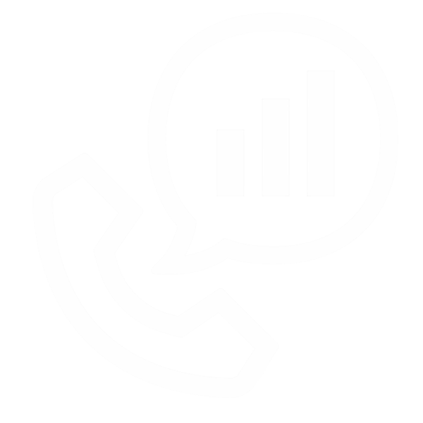 A telephone design with a speech bubble symbol displaying statistics, representing communication.